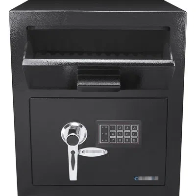 Hanni 1.1 Cu Ft Steel Keypad Protected Mail Vault, Secure Mails, 2 Pin Access Codes Safe, Black Steel, Cas In No
