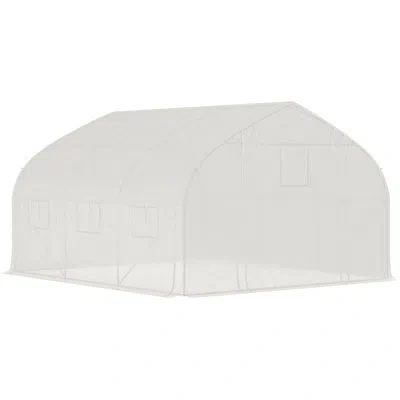 Hanni 11.4'x9.8'x6.6' Walk-in Greenhouse, Galvanized Steel Frame, Zippered Door, 7 Mesh Windows, Sidewalls In White