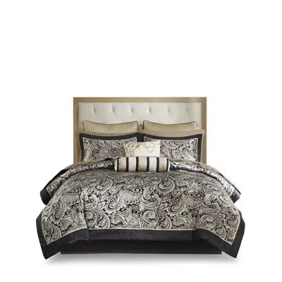 Hanni 12 Queen Bed Comforter With Blue/brown Cotton Sheets - Elevate Your Bedroom Decor 12 Piece For Creat In Black
