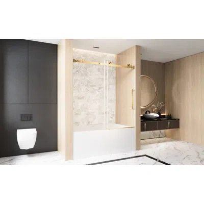 Hanni 1/4" 6 Mm  Clear Tempered Glass Single Sliding Shower Door, 56 - 60"w X 60"h, Proof Film, Brushed Go