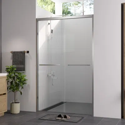Hanni 1/4"  6mm  Clear Tempered Glass Double Sliding Shower Enclosure With - Crash Protection, Waterproof  In Brushed Nickel