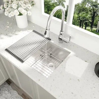 Hanni 15"x17"x10" Undermount Stainless Sink - 16 Gauge, Single Bowl, 10" Deep, Sus304, Brushed Satin, Soun In Silver
