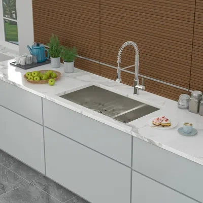 Hanni 16 Gauge 28"x19" 60/40 Double Bowl Undermount Kitchen Sink, 10" Deep Basins, Rear 3.5 Drain, X Groov In Silver