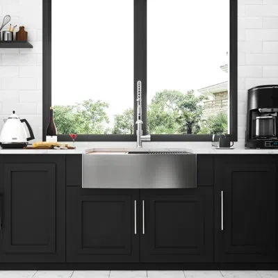 Hanni 16 Gauge Double Bowl  60/40  33 Inch Apron Front Stainless Steel Kitchen Sink With Workstation For S In Brushed Nickel