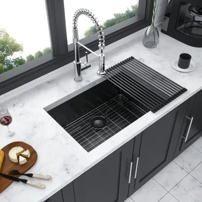 Hanni 16 Gauge, T304 , 23 10 Gauge Nano Stainless Steel 23" Gunmetal Black Kitchen Sink, Undermount, 10-in In Silver