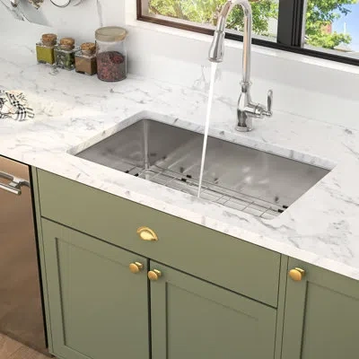 Hanni 16 Gauge Undermount Kitchen Sink, 32 Inch, Single Bowl, T304 Stainless Steel, 10 Inch Depth, Rear -  In Silver