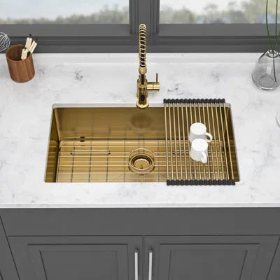 Hanni 16 Gaugegoldundermountstainless Steel32" X 19"kitchen Sink10-inch Deepsingle Bowlfast Drainagex Wate In Gold