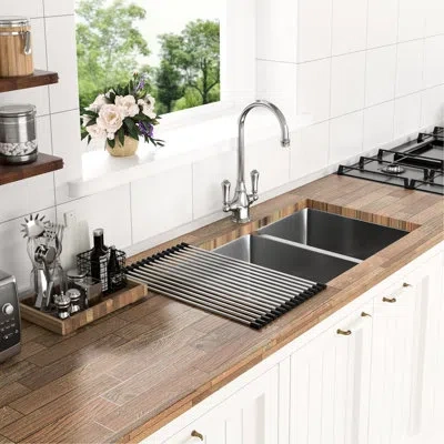 Hanni 18 Gauge Stainless Steel 60/40 Undermount Double Bowl Kitchen Sink, 9 Inch Deep, Easy To Maintain Hy In Black