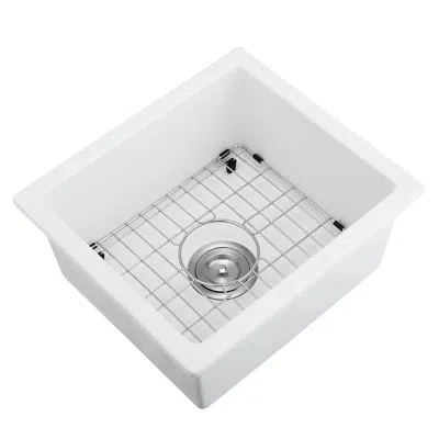 Hanni 18"x16" Quartz Bar Sink - Sound Dampening & Material Comes With Bottom Grid And Strainer Assembly 18 In White