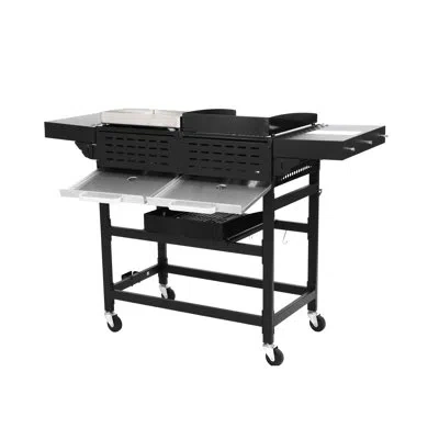 Hanni 2 Burner Gas And Grill With Enameled Stove Body To High Temperatures, Stainless Steel Straight Pipe  In Black