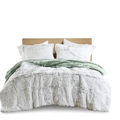 Hanni 2 Pcs Shaggy Faux Fur Comforter Mini For Twin/twin Xl, And White Colors, - Soft /white Color, Machin In White+green