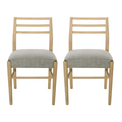 Hanni 2 - Piece Of Grey Fabric Dining Chairs With Style And Back Design, Rubberwood Frame, Upholstered Sea