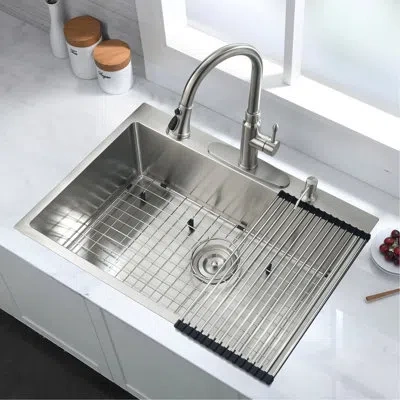 Hanni 2 Single Bowl Stainless Steel 30 In Drop-in Sink With Rust & Sound Resistance Kitchen Sink, Large Ca In Silver