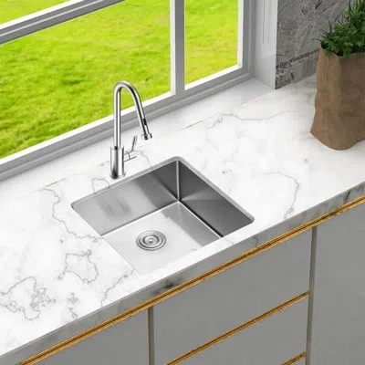 Hanni 23 Inch Undermount Sink In Brushed Nickel Finish, 16 Gauge 304 Stainless Steel, 9 Deep Single Bowl, 