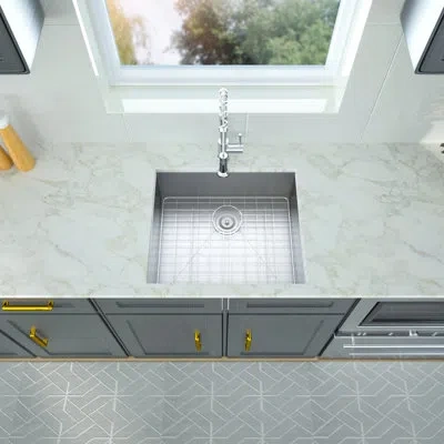 Hanni 25 Inch Sink - 304 Stainless Steel With Condensation Prevention Layer And Drain Assembly 25"x22"x9"  In Silver