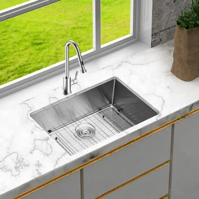Hanni 26 Inch Kitchen Sink Undermount - 10 Deep Single Bowl 18"x10" Stainless Steel Basin, 304 Steel, , R1 In Silver