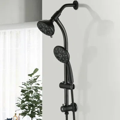 Hanni 26" Stainless Steel Rod Shower With Dual Heads And 7 Spray Patterns - Matte Black 59-inch Hose Syste