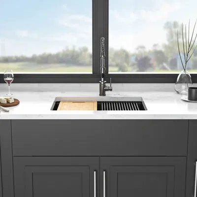 Hanni 28 - Inch By 19 Black Quartz Workstation Undermount Kitchen Sink High End Material, Smooth Surface,  In Silver