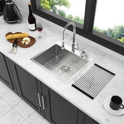 Hanni 28x22x10 Inch Topmount Kitchen Sink - Stainless Steel 28" Single Bowl, 16g T304, Soundproof Pad, X-s In Silver