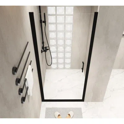 Hanni 28"x72" Pivot Shower Door In Matte Black Aluminum Frame, Stainless Steel Handle, Smooth - Operating 