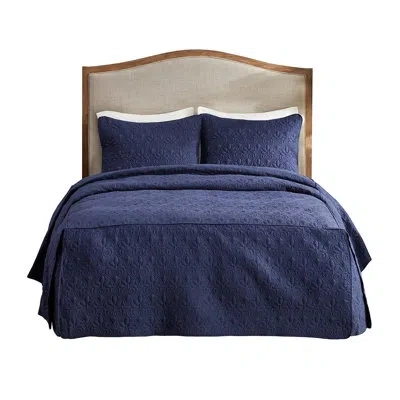Hanni 3 Piece Bedspread Navy Queen - Soft , Pleated Corners, Secure Filling, Bedding , Treatment  Not True In Blue
