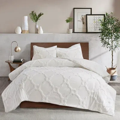Hanni 3 Piece Comforter Full/queen - Cotton Chenille Geometric Classic Style Bedding In , Cozy In Off White