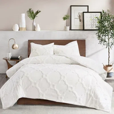 Hanni 3 Piece Cotton Chenille Comforter . King/ King. Geometric Style. Filling. 2 Matching Shams. . Cleana In Off White