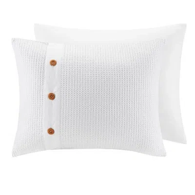 Hanni 3 Piece Cotton Waffle Weave Bedroom Comforter Full/queen White - Machine Washable, Decorative Wood B