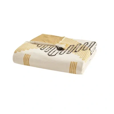 Hanni 3 Piece Duvet Cover Full/queen, 100% Cotton Yellow Grey Geometric, Twisted Embroidery, Button Closur In Multicolor