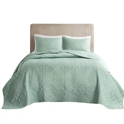 Hanni 3 Piece Reversible Bedspread - , Elegant Quilting, Machine Washable, 2 Matching Shams, Chic Look In  In Green