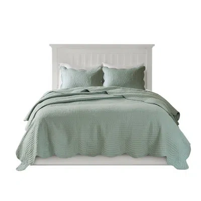 Hanni 3 Piece Reversible Quilt Full/queen, Scalloped Trim Design, Microfiber Cloth, 90% Cotton Fill, Proof In Seafoam