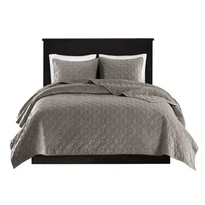 Hanni 3 Piece Taupe Velvet Quilt Full - Geometric Quilting For Relaxing And Classy Nights, 1 & 2 Shams, Co