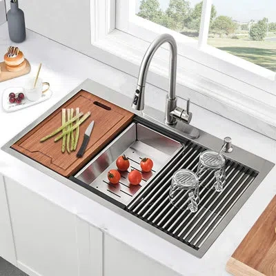 Hanni 30 Inch 2 Single Bowl Drop-in Sink, Stainless Steel With Bottom Grid, Basket Strainer And Constructi In Silver