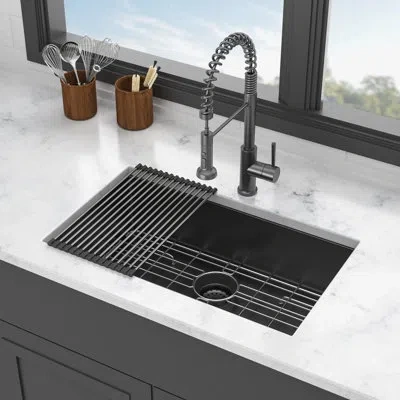 Hanni 30 Inch Gunmetal Black Sink, 16 Gauge Stainless Steel, Extra Deep Single Bowl For Soaking And Cleani