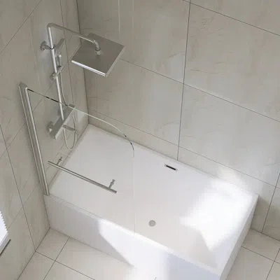 Hanni 31*55in Tall Bathtub Shower Screen, 180 Degree Tempered Glass Door, 304 Stainless Steel Handle, 0.24