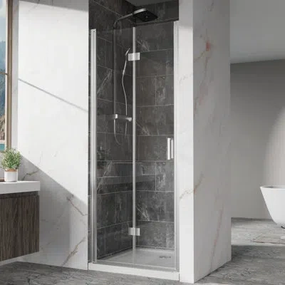 Hanni 32 In. Wide Bi - Fold Pivot Glass Shower Door With Hardware, Easy Installation Instructions, And Pol In Brushed Nickel