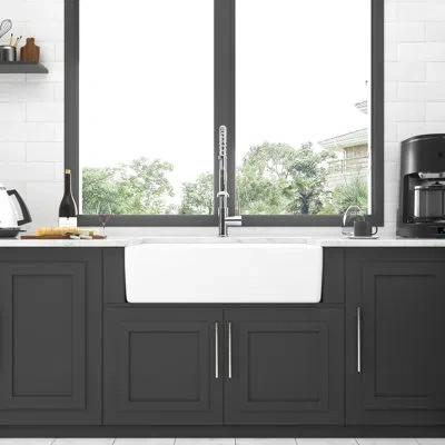 Hanni 32" White Ceramic Double Bowl Sink - Scratch And Stain , Heat Tolerant To 550 Degrees, Intriguing Ki In Black