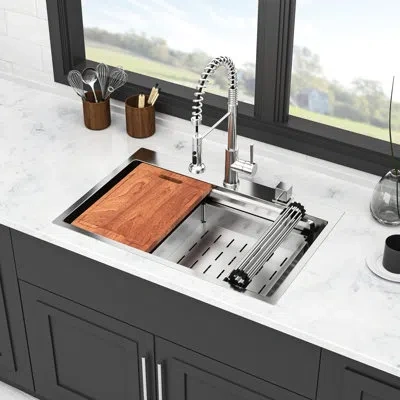 Hanni 33" Drop In Kitchen Sink - 33*22 Inch Stainless Steel Ledge Workstation With Sound Proofing, Easy Dr In Silver