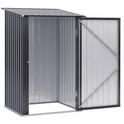 Hanni 3.3' X 3.4' Outdoor Shed, Galvanized Metal, Lockable Door, Dark Gray, For Backyard, Garage, Patio, L