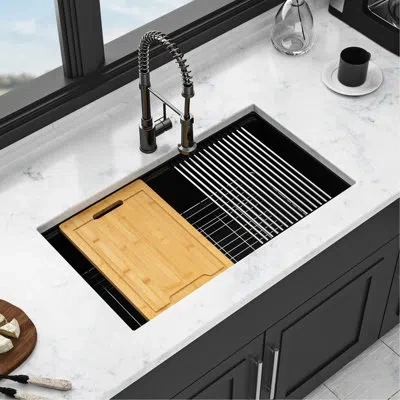 Hanni 33x19" Black Quartz Composite Workstation Undermount Sink - High With Included Successes Kitchen Str