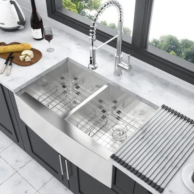 Hanni 33"x20"x9" Double Bowl Kitchen Sink - Stainless Steel With Condensation Feature Basin Structure In Silver