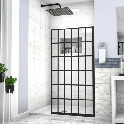 Hanni 34" W Matte Black Shower Door - Open Entry, Single Panel, , Bathroom Grace Generator 2 Beauty