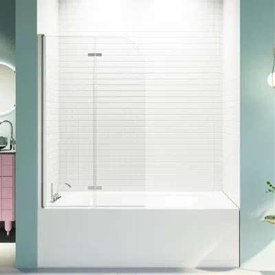 Hanni 34" X 58" Folding Pivot Shower Door For Bathtub, 1/4"  6mm  Thick Clear Tempered Glass, Finish, Stab