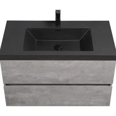 Hanni 36" Bathroom Vanity With Sink, Grey Modern Cabinet. Quartz Sand Basin And Soft Close Drawers For A P In Water-resistant