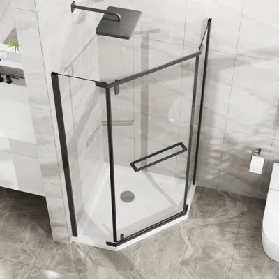 Hanni 36"x36"x72" -angle Shower - Matte Black, Clear Tempered Glass, 304 Stainless Steel Hardware For Dura