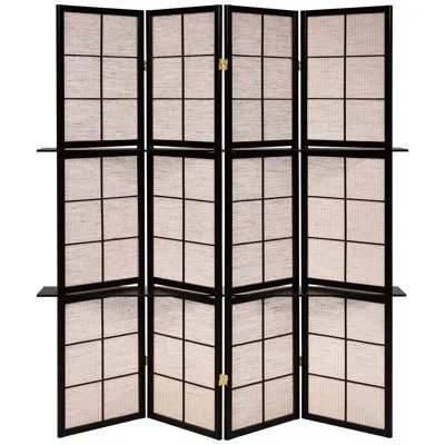 Hanni 4 Folding Screen In Tan And Cappuccino With Shelving For Organization Shelves, Adds Elegance To Tran In Brown