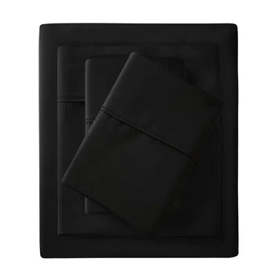 Hanni 4 Pcs Black Cotton Blend Queen 1500 Thread Count Sheet , Wrinkle Weave With Finish, Flat Sheet, Elas