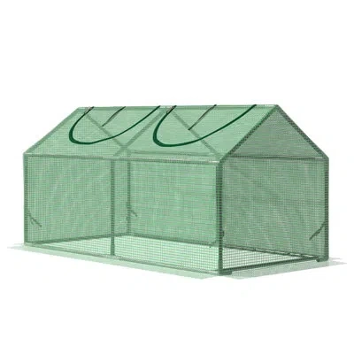 Hanni 4' X 2' Small House With Pe Cover And Roll - Up Zippered Windows, Indoor Outdoor Use, Protects Plant In Green