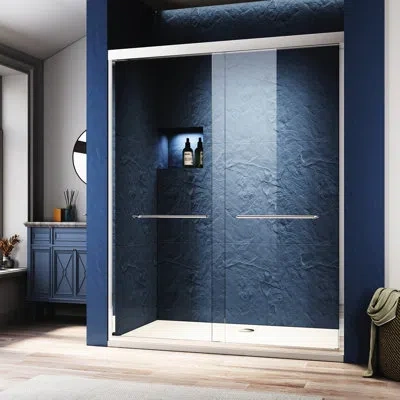 Hanni 44 - 48 In. W X 72 H Sliding Shower Door Semi Adjustable, Safe Tempered Glass, Quiet Rollers And Eas