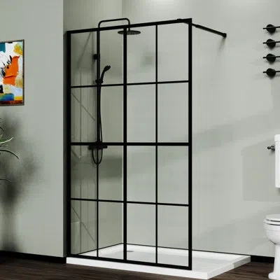 Hanni 46" X 72" Black Shower Screen For Walk-in - Tempered Glass, Firm Installation Frame Glass With Movab